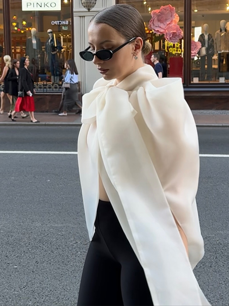 Wrap Blouse Chiffon - Mode Dames Top Mouwloos Strik Hoge
