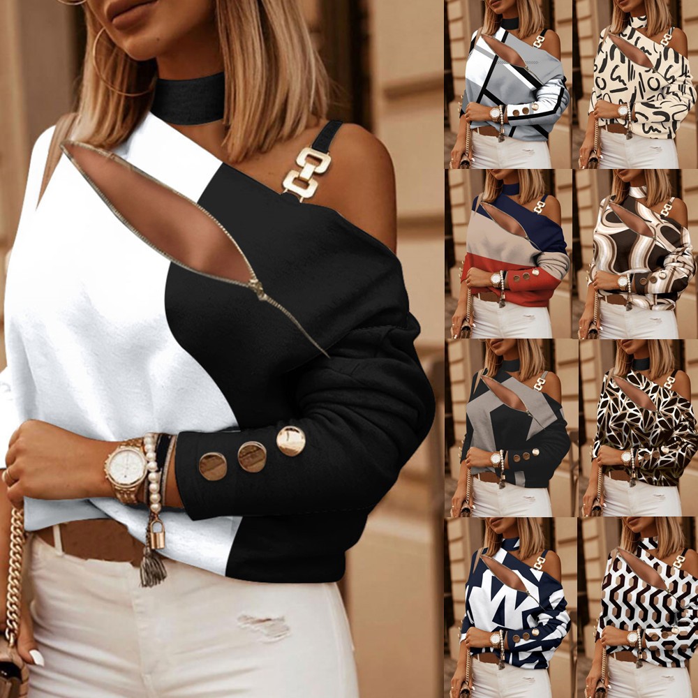 Women Fashion Styles - Off-shoulder blouse voor dames met knoopdetail,