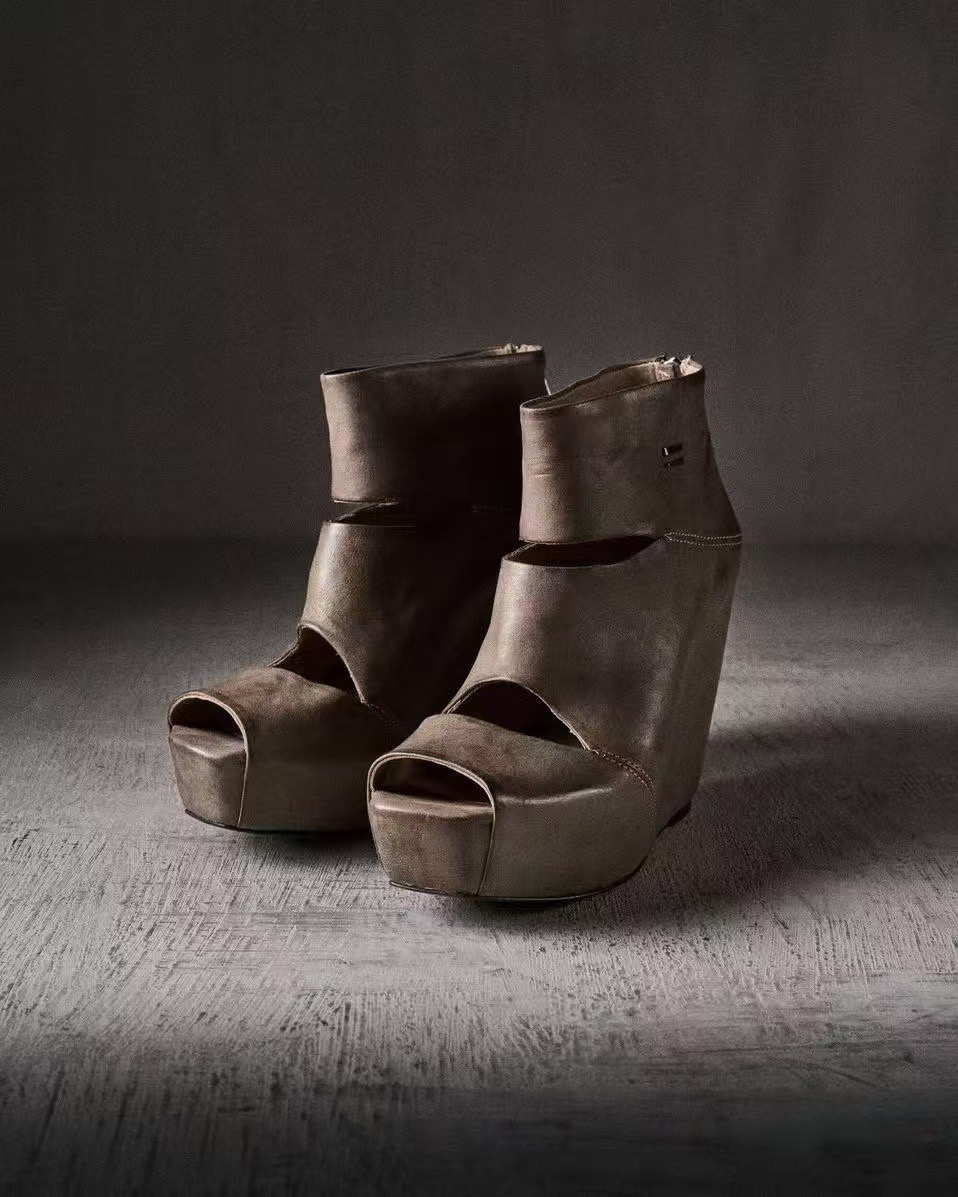 Women'S Fashion Leather Boots - Zomer nieuwe dames vintage grijze noodleren