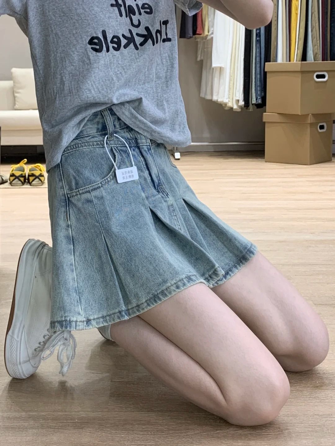 Women Fashion Jeans - Dames hoge taille denim geplooide rok
