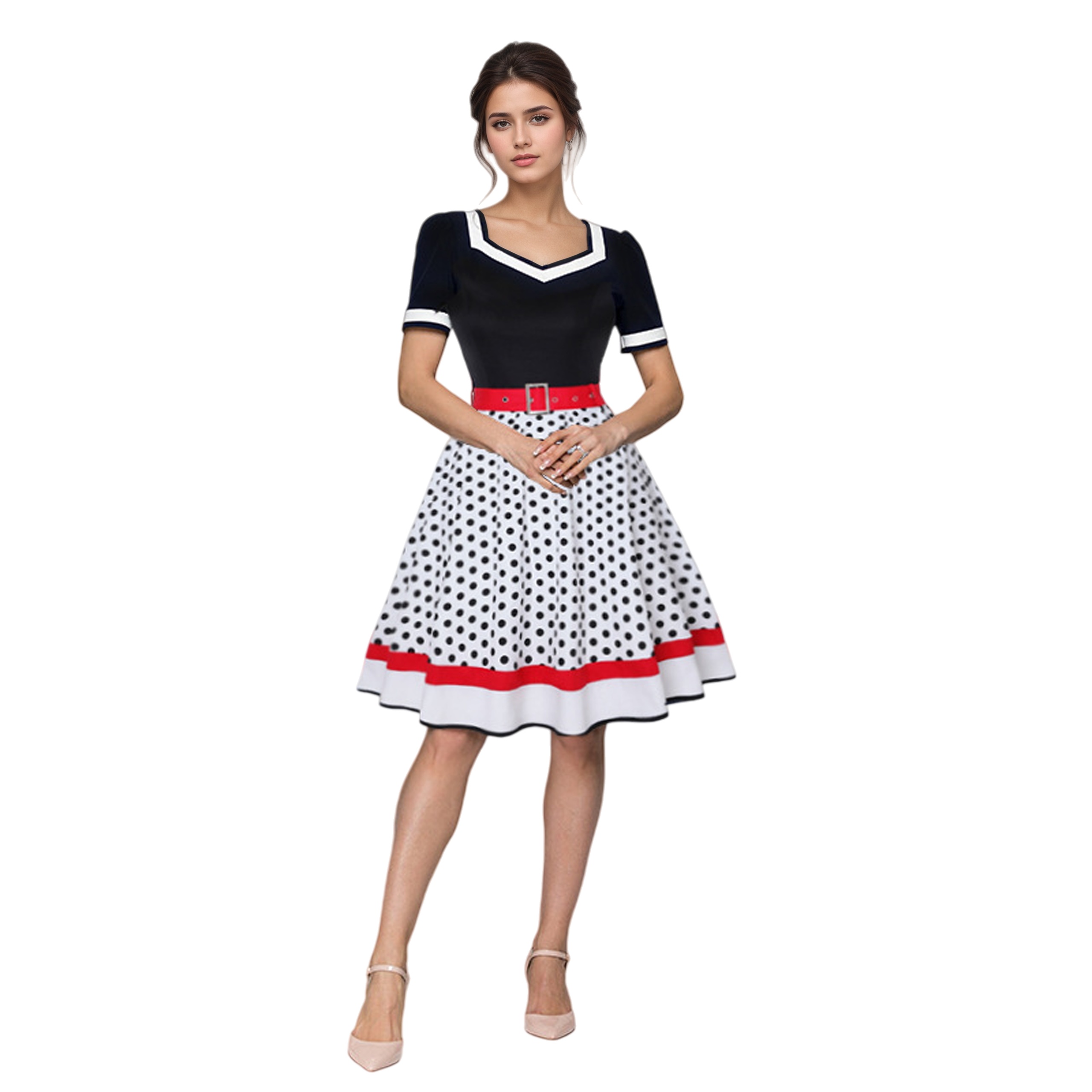 Women'S Fashion In The 50S - Vintage V-hals korte mouw swingjurk jaren