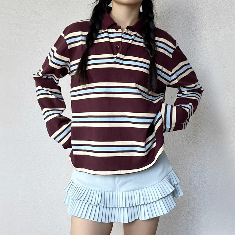 Women'S Fashion Rugby Shirt - Gestreept, ontspannen rugbypoloshirt voor dames, casual