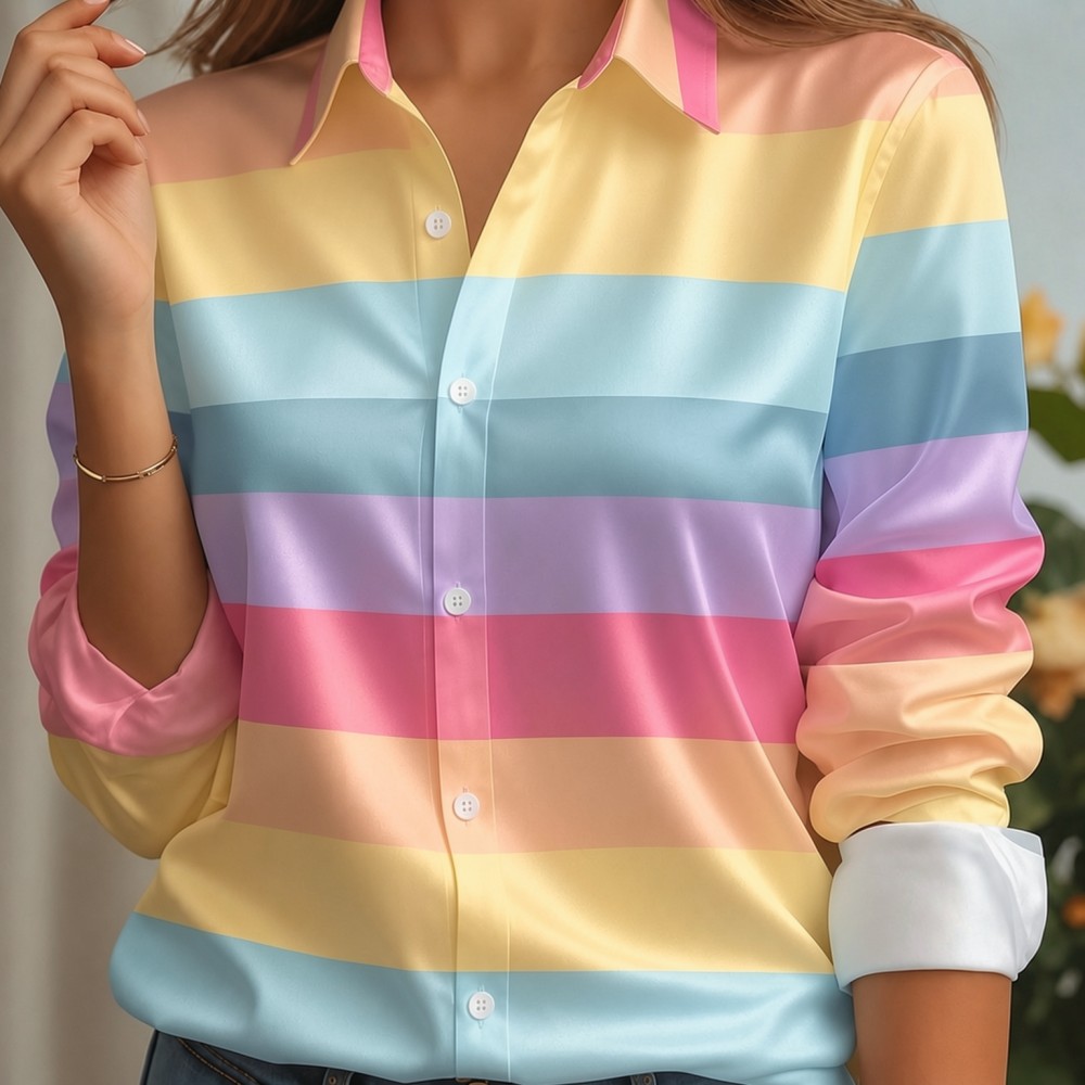 Women Fashion Styles - Dames satijnen overhemd met reverskraag, pastelkleurige