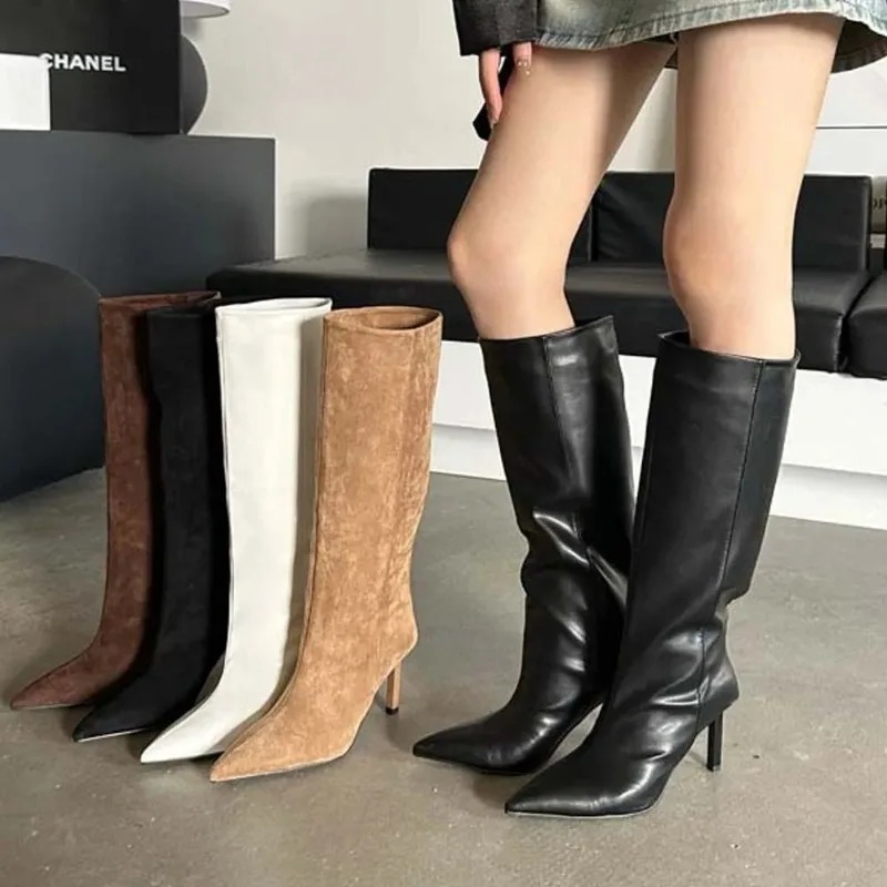 Women'S Fashion Leather Boots - Luxe Vrouwen Lange Laarzen Mode Suede