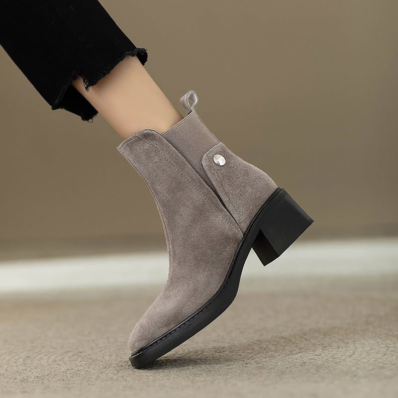 Women'S Fashion Trends Autumn 2025 - Suède Vrouwen Dikke Enkellaarsjes Mode Hoge