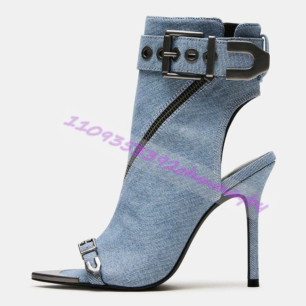 Women'S Fashion Leather Boots - Zomer blauwe denim laarzen met spitse