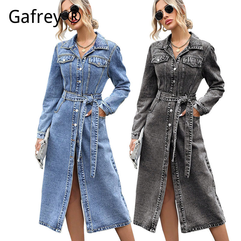 Women Fashion Jeans - Vrouwen denimjurk met lange mouwen herfst