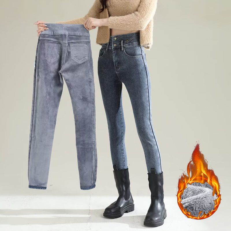 Women Fashion Jeans - Winter Lady Chic Pluche Thermische Rechte