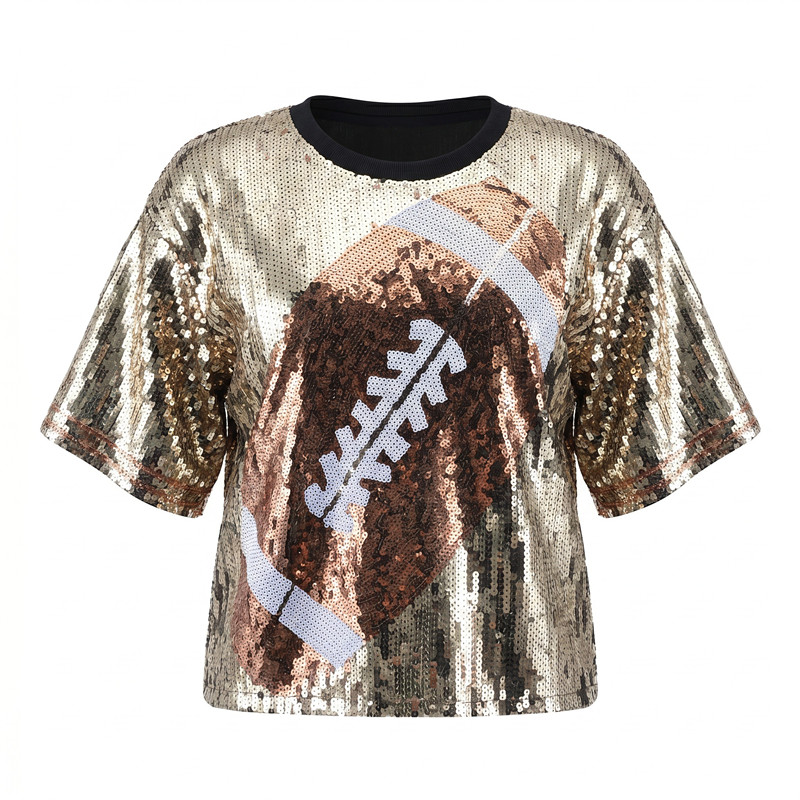 Women'S Fashion Rugby Shirt - Zomer nieuwe mode rugby print pailletten