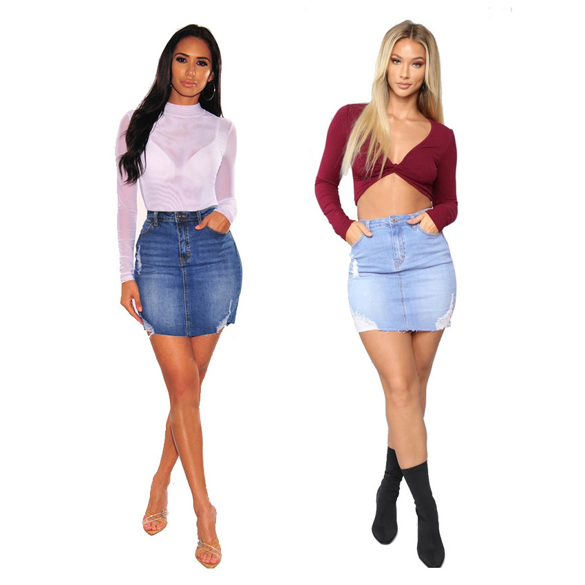 Women Fashion Jeans - Distressed denim minirokken voor dames Dames