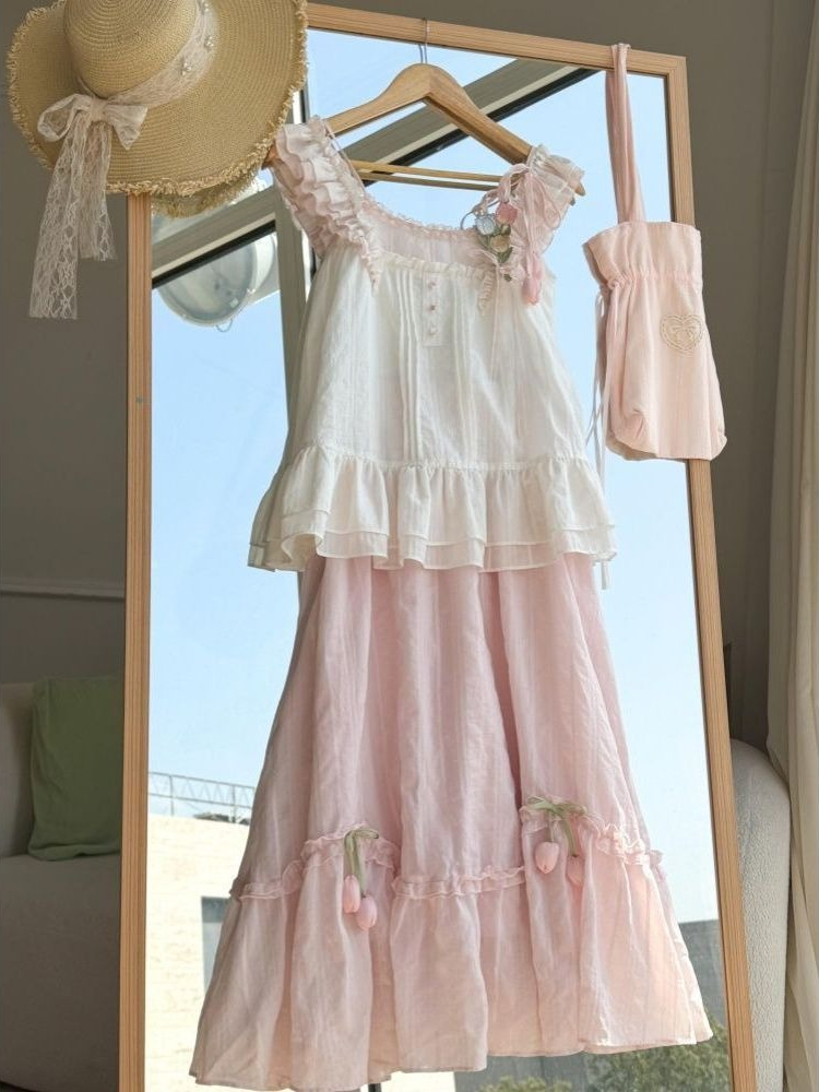 Lace Trim Cami - Zoete Kawaii Ruffle Trim Tulip Decor