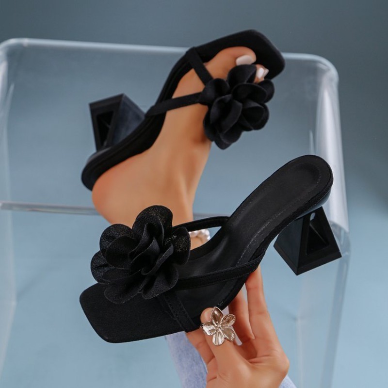 Floral Summer Dress - Womens 3D Bloem Decor Sandalen Driehoekige