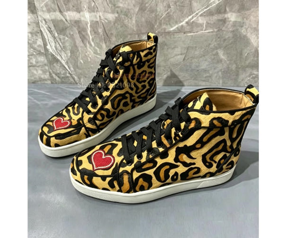 Women'S Yellow Fashion Sneakers - Hoge sneakers met luipaardprint Heren Dames