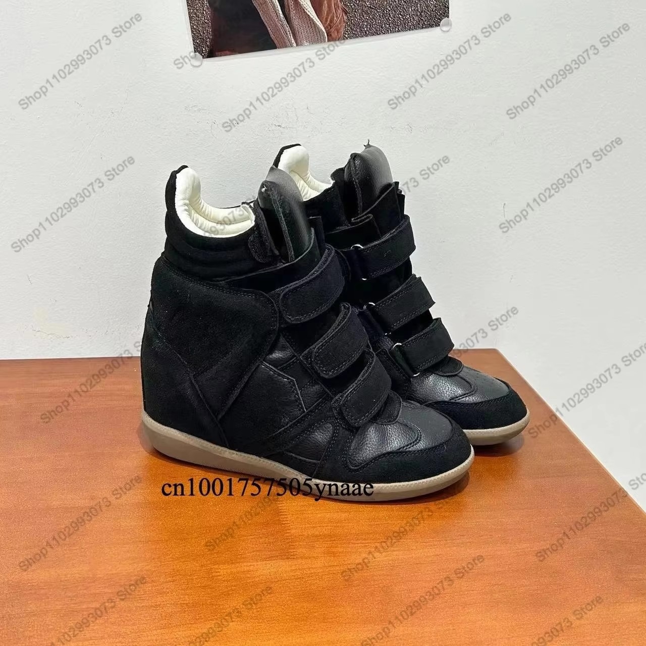 Women'S Fashion Leather Boots - Dames Hoge sneakers met verborgen sleehak