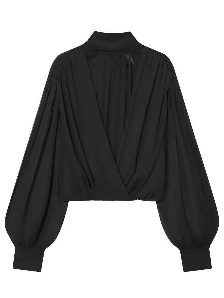 Zwarte doorschijnende chiffon  - Wrap Blouse Chiffon recensie en prijs