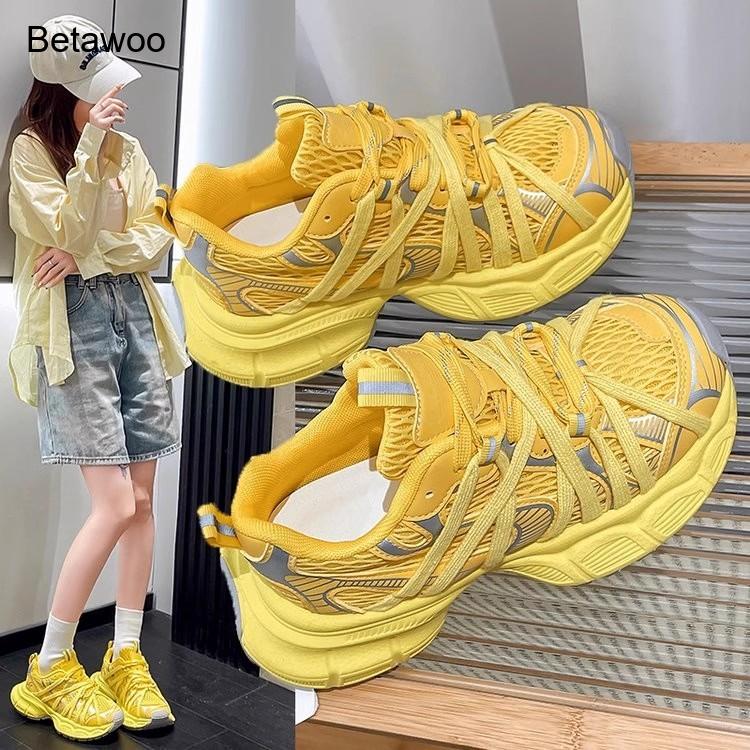 Damesmode Mesh Platform Chunky - Women'S Yellow Fashion Sneakers recensie en prijs