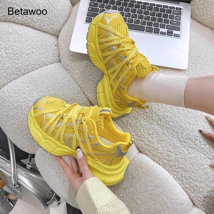 Damesmode Mesh Platform Chunky - Women'S Yellow Fashion Sneakers recensie en prijs