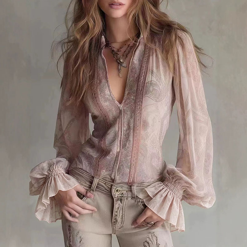 Retro geprinte doorschijnende  - Wrap Blouse Chiffon recensie en prijs
