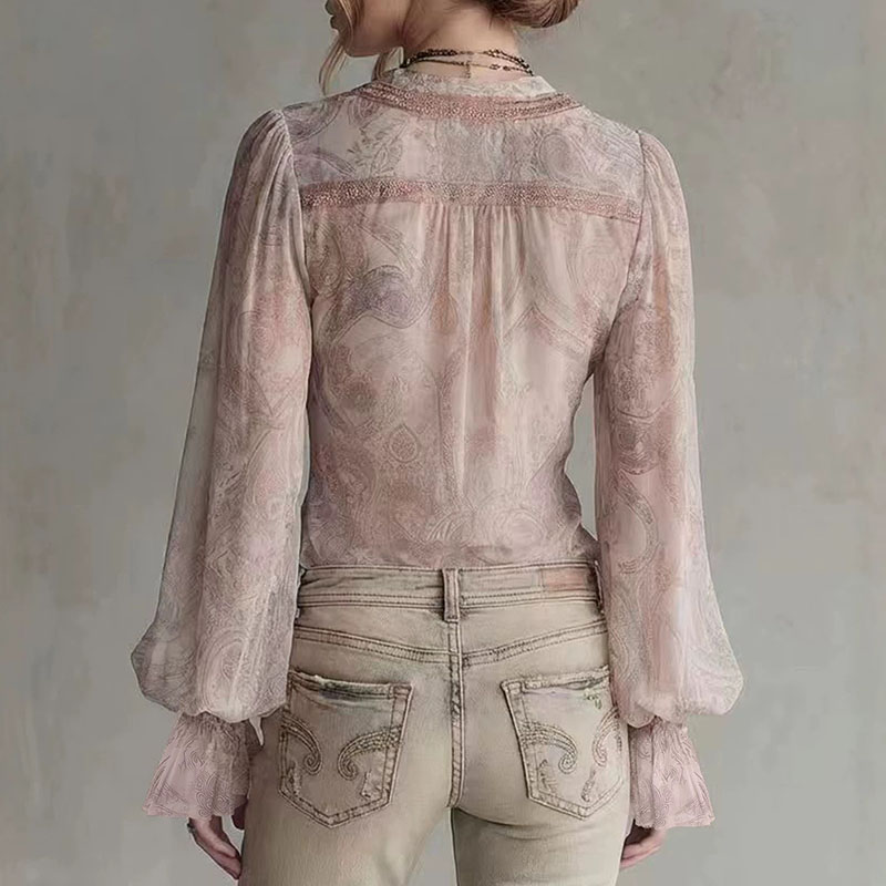 Retro geprinte doorschijnende  - Wrap Blouse Chiffon recensie en prijs