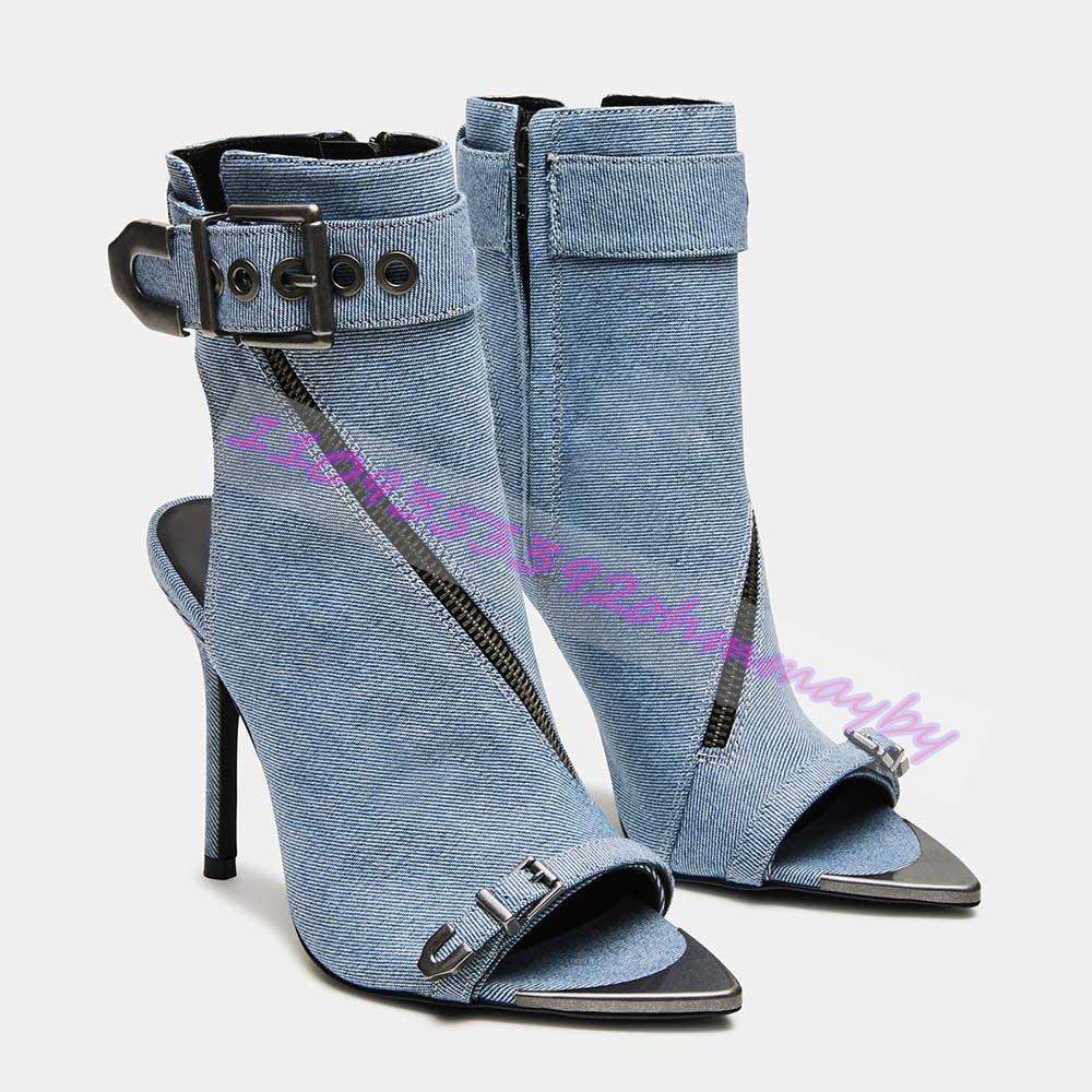 Zomer blauwe denim laarzen met - Women'S Fashion Leather Boots recensie en prijs