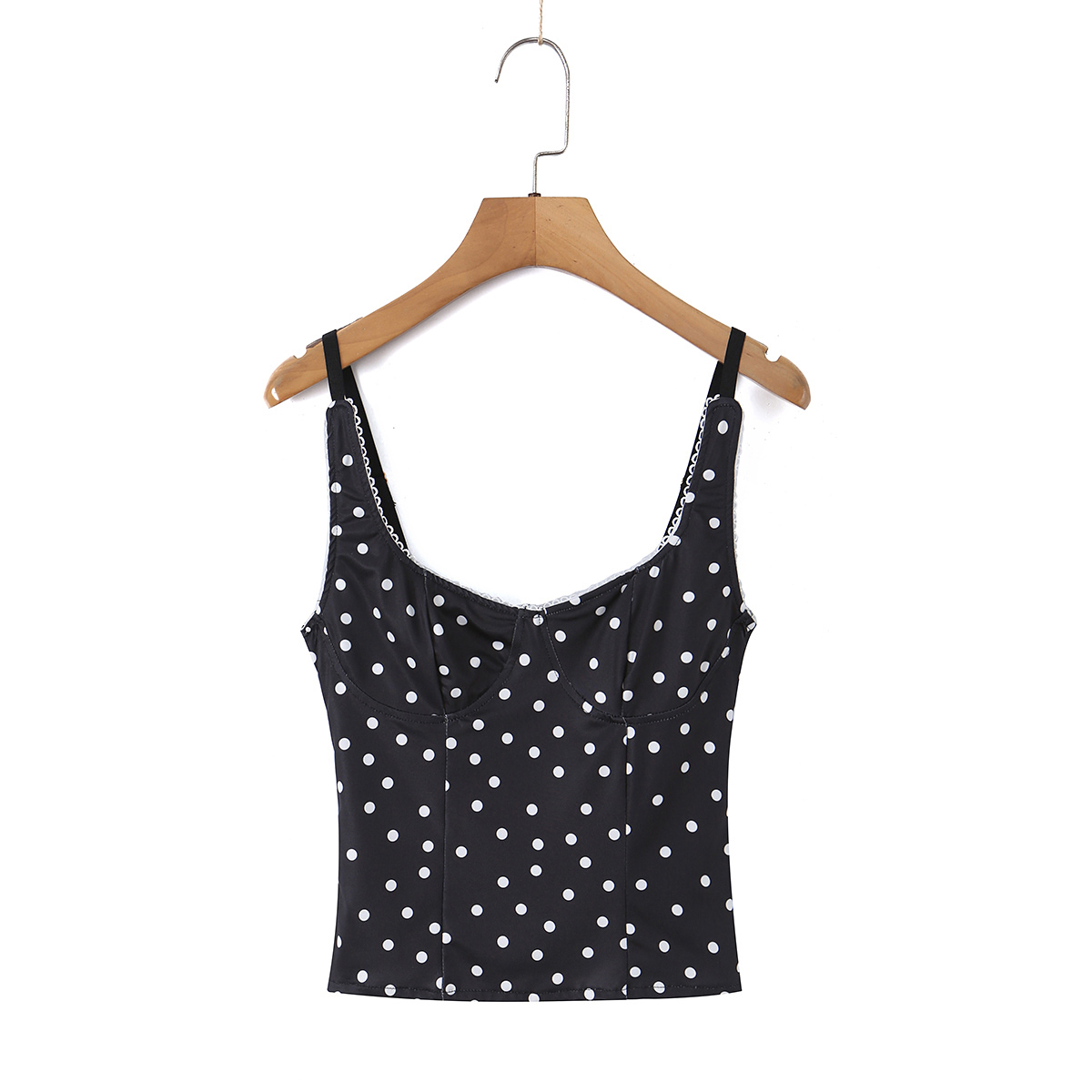 Zwarte polkadot corset cami to - Lace Trim Cami recensie en prijs