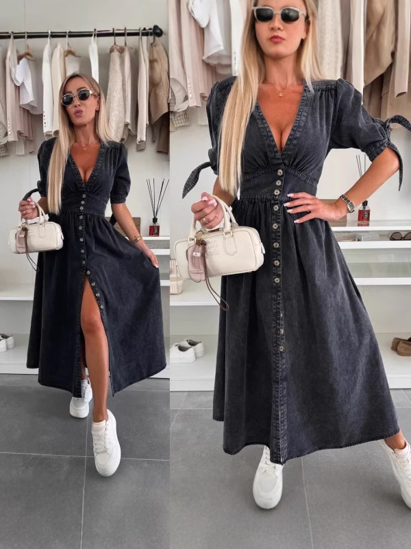 Modieus denimjurkje met V-hals - Women Fashion Jeans recensie en prijs