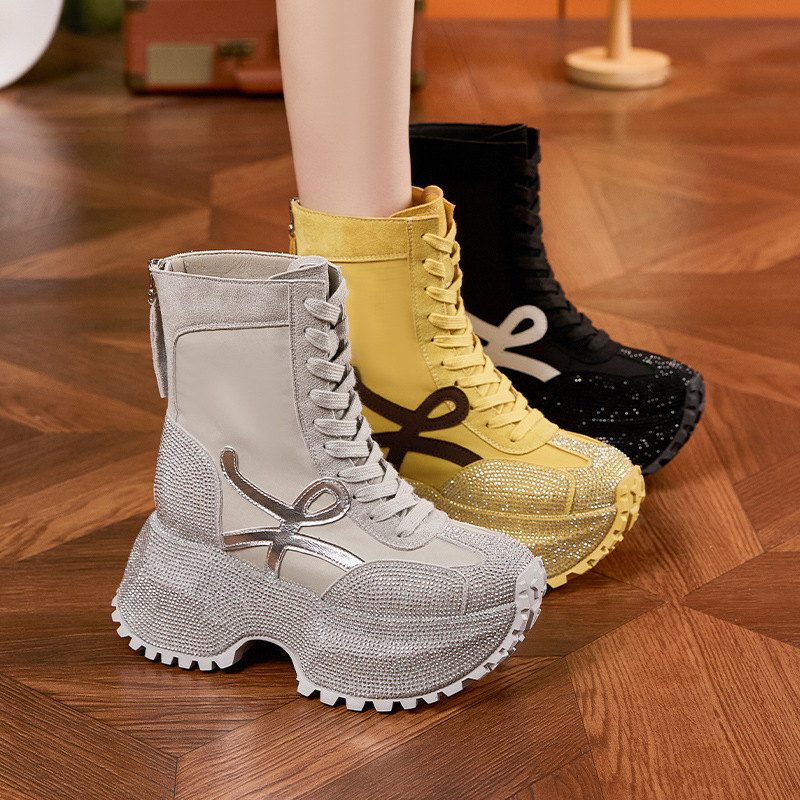 Dames dikke zool hoge mode laa - Women'S Fashion Leather Boots recensie en prijs