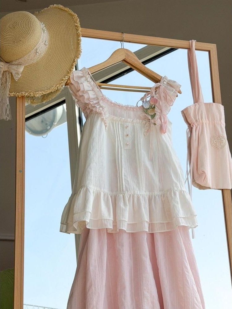 Zoete Kawaii Ruffle Trim Tulip - Lace Trim Cami recensie en prijs
