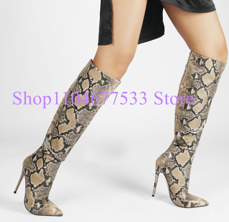 Sexy Slangenhuid Gedrukt Leer  - Women'S Fashion Leather Boots recensie en prijs